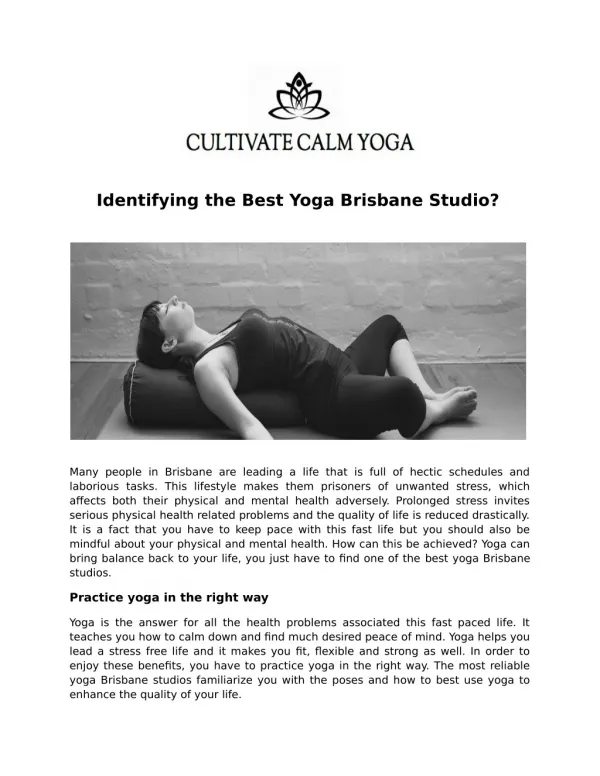 Identifying the Best Yoga Brisbane Studio
