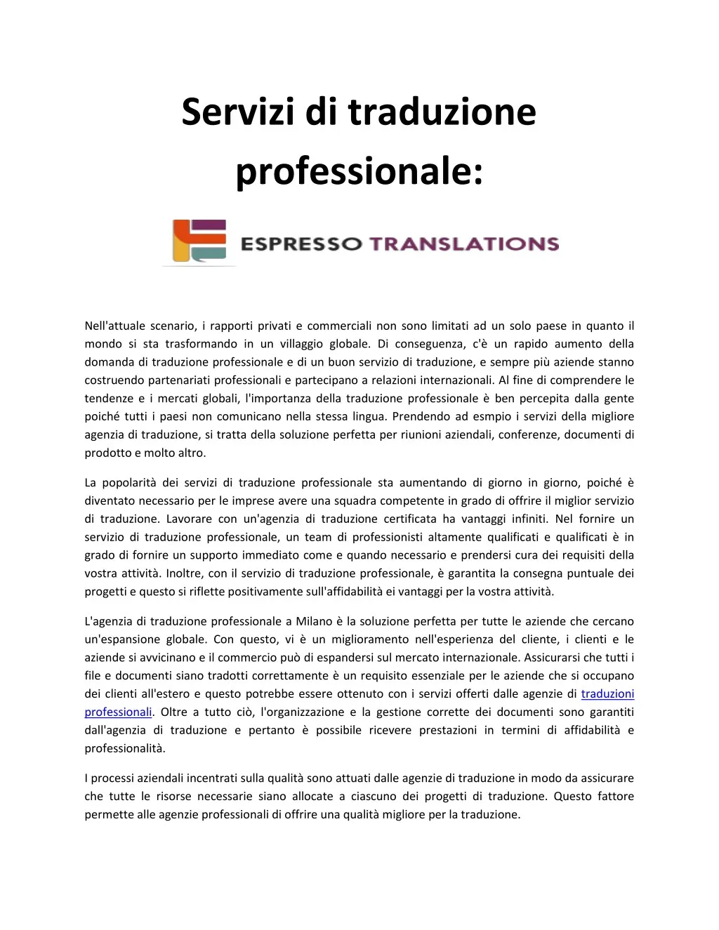 servizi di traduzione professionale
