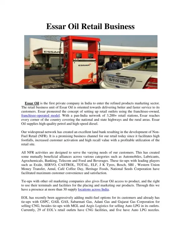 Essar Oil Retail Business