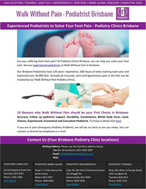Experienced Podiatrists to Solve Your Foot Pain - Podiatry Clinics Brisbane