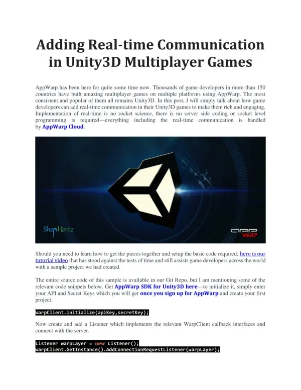 Adding Real-time Communication in Unity3D Multiplayer Games