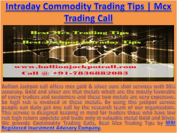 Profitable Intraday Commodity Trading Tips by SEBI Registered Investment Advisory Company