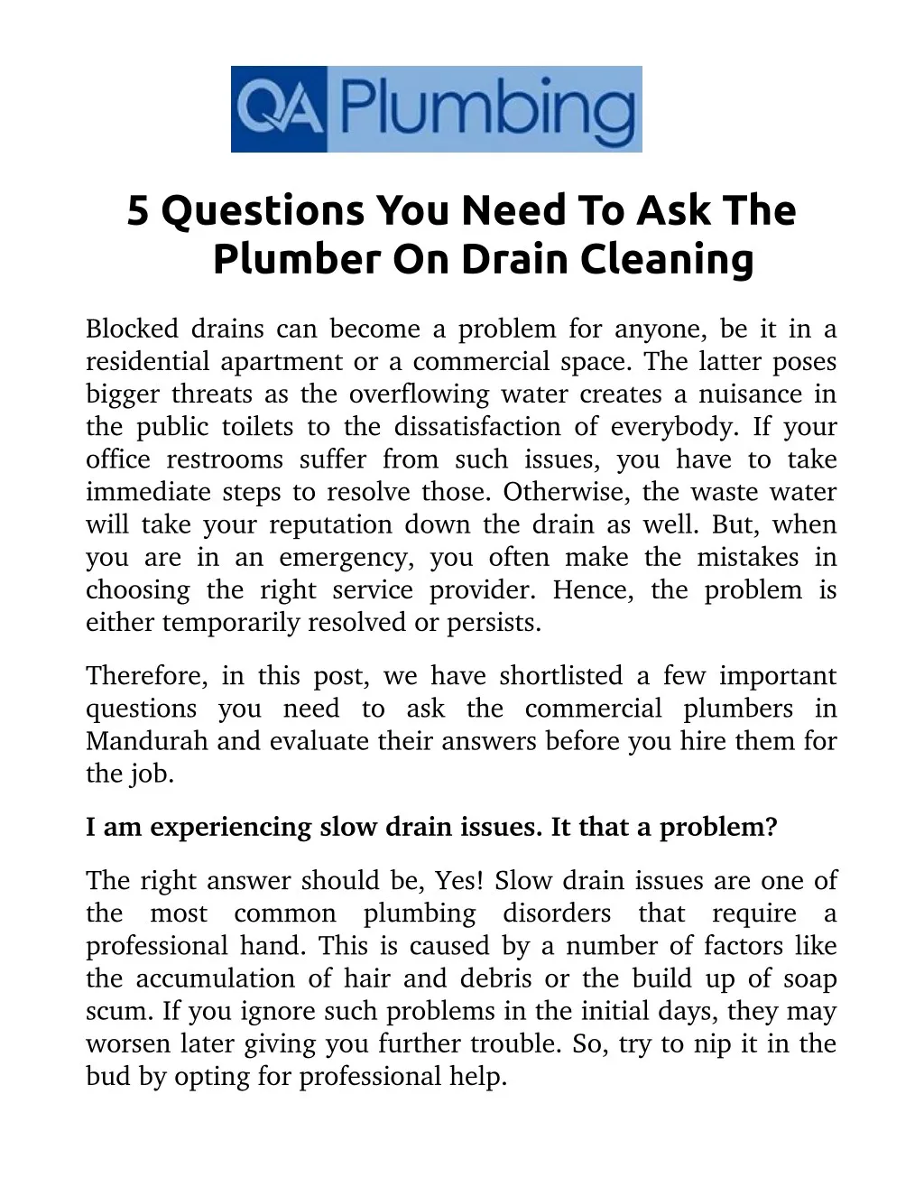 5 questions you need to ask the plumber on drain