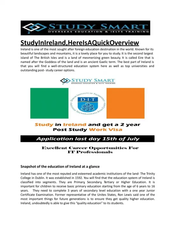 Study Abroad Consultants for Ireland | Study Smart
