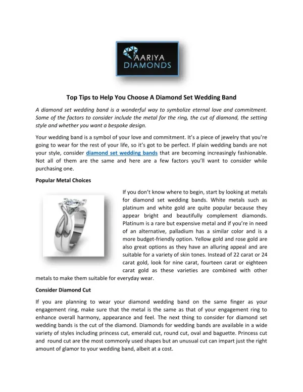 Top Tips to Help You Choose A Diamond Set Wedding Band