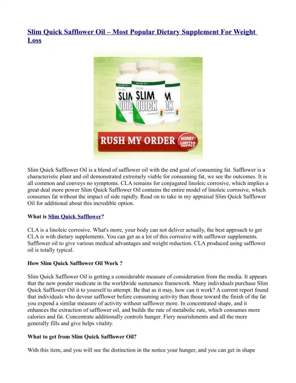 Slim Quick Safflower Oil – Most Popular Dietary Supplement For Weight Loss