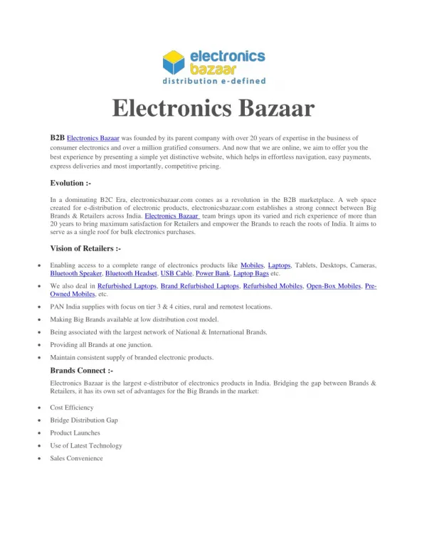 Electronics Bazaar Business