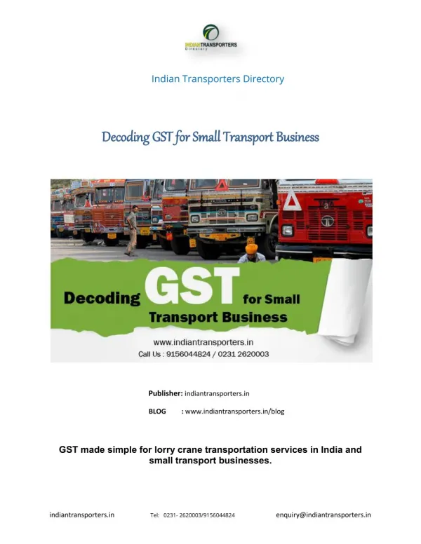 Decoding GST for Small Transport Business