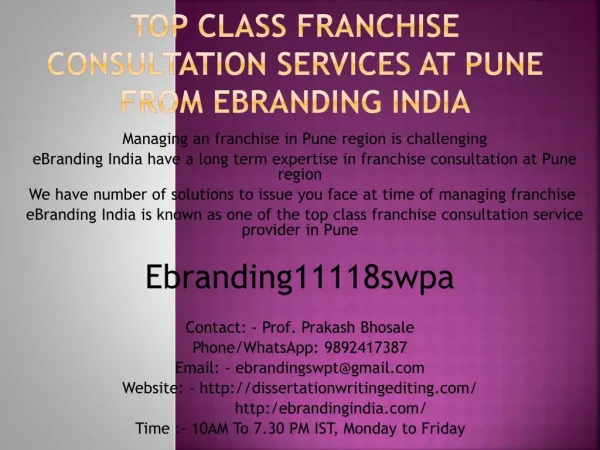 Top Class Franchise Consultation Services at Pune from eBranding India