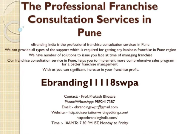 The Professional Franchise Consultation Services in Pune