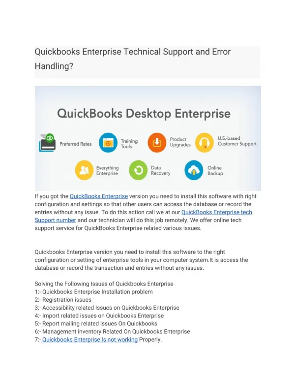 Quickbooks Enterprise Technical Support and Error Handling?