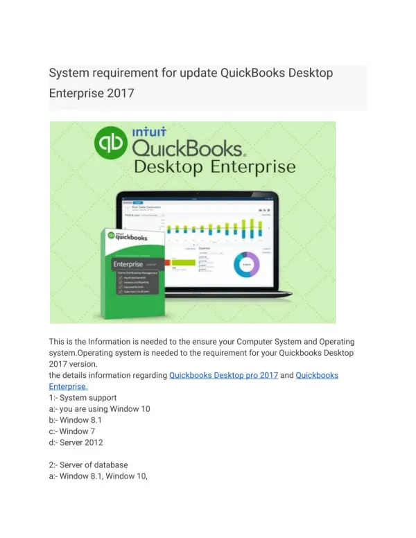 System requirement for update QuickBooks Desktop Enterprise 2017