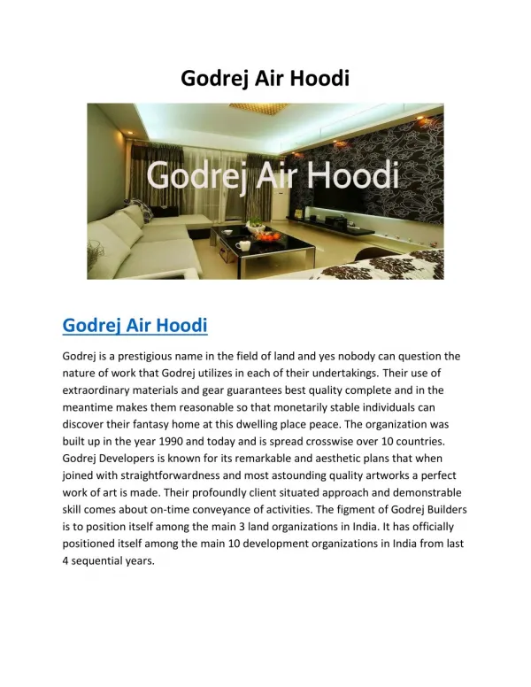 Godrej Air Hoodi | Specification | Location | Pre Launch | Bangalore