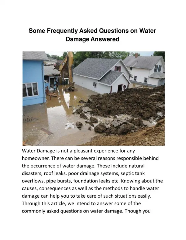Some Frequently Asked Questions on Water Damage Answered