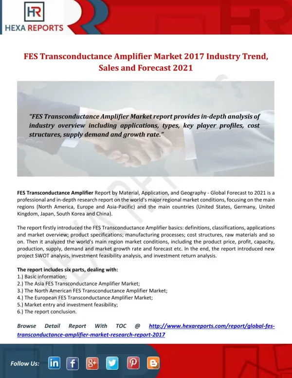 FES Transconductance Amplifier Market 2017 Industry Trend, Sales and Forecast 2021