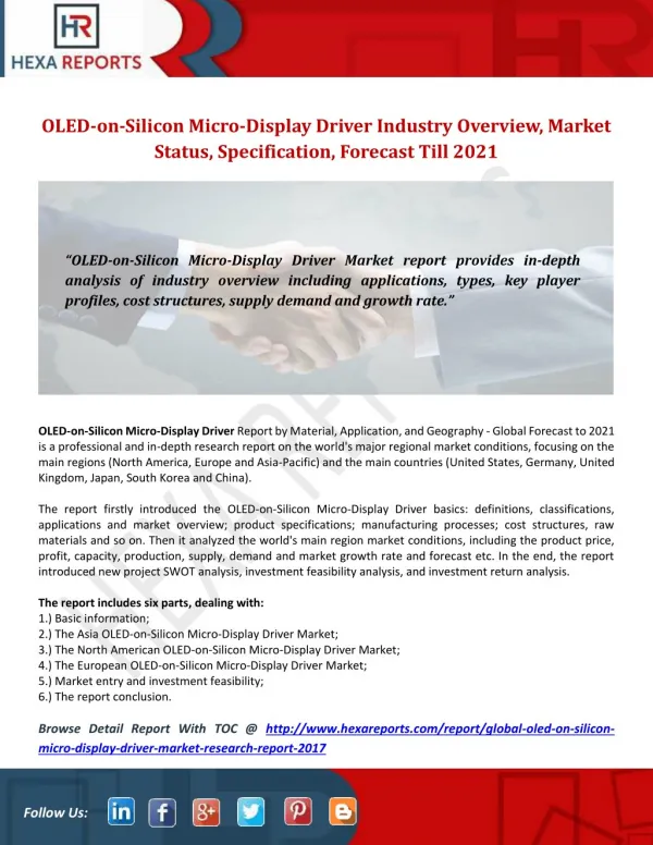 OLED-on-Silicon Micro-Display Driver Industry Overview, Market Status, Specification, Forecast Till 2021