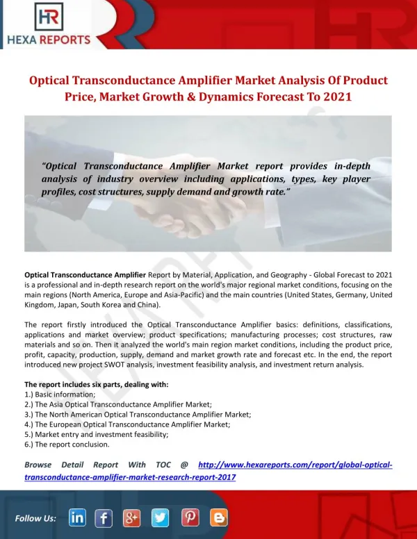 Optical Transconductance Amplifier Market Analysis Of Product Price, Market Growth & Dynamics Forecast To 2021