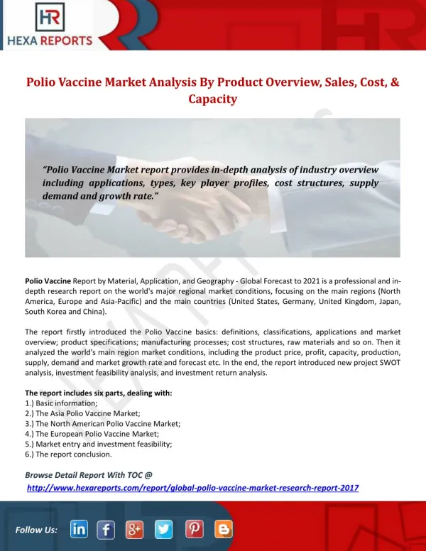 Polio Vaccine Market Analysis By Product Overview, Sales, Cost, & Capacity