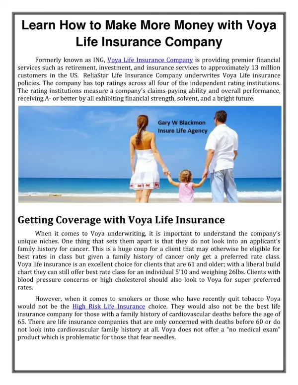 Learn How to Make More Money with Voya Life Insurance Company