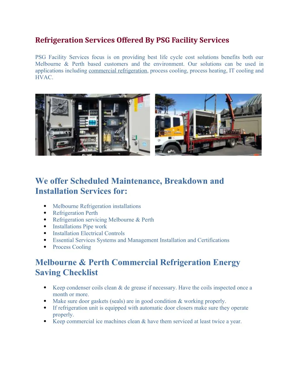 refrigeration services offered by psg facility