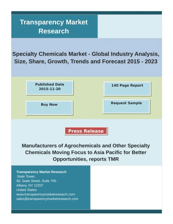 Specialty Chemicals Market Key Trends, Share, Growth Factors and Industry Analysis 2015 – 2023