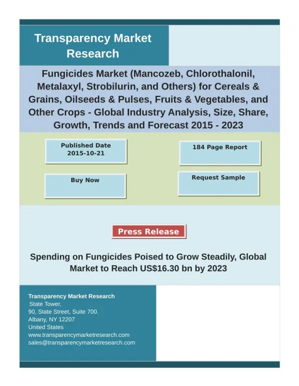 Fungicides Market - Global Industry Analysis, Size, Share, Growth, Trends and Forecast 2015 - 2023