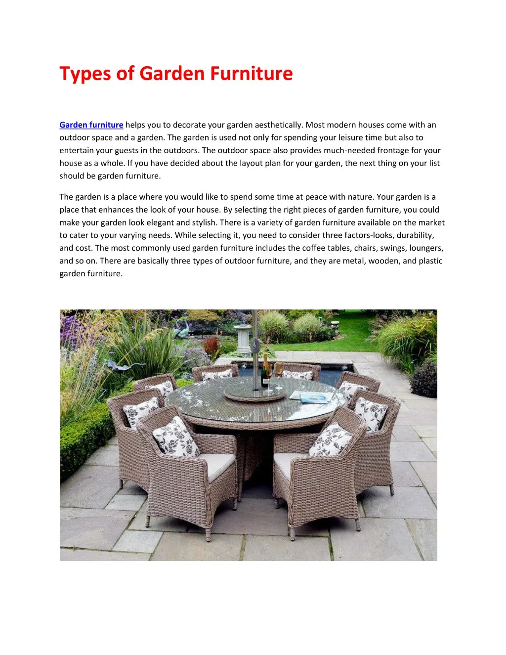 types of garden furniture