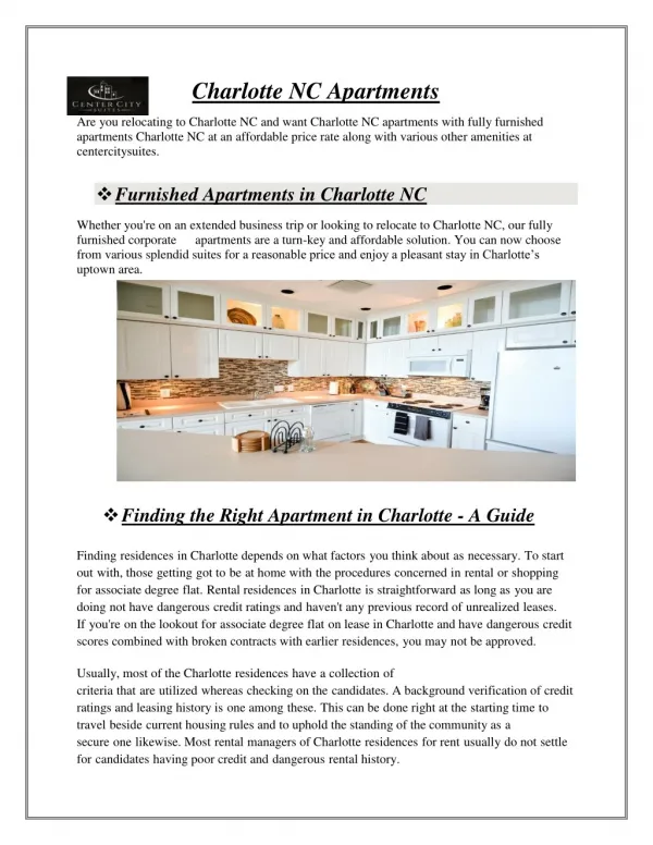 Charlotte NC Apartments - centercitysuites.com