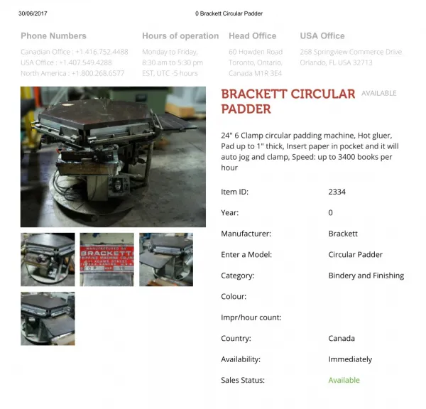 Buy Used BRACKETT CIRCULAR PADDER Machine