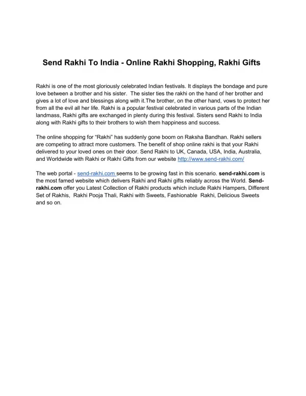Send Rakhi to India |Rakhi Gift |Online Rakhi Shopping