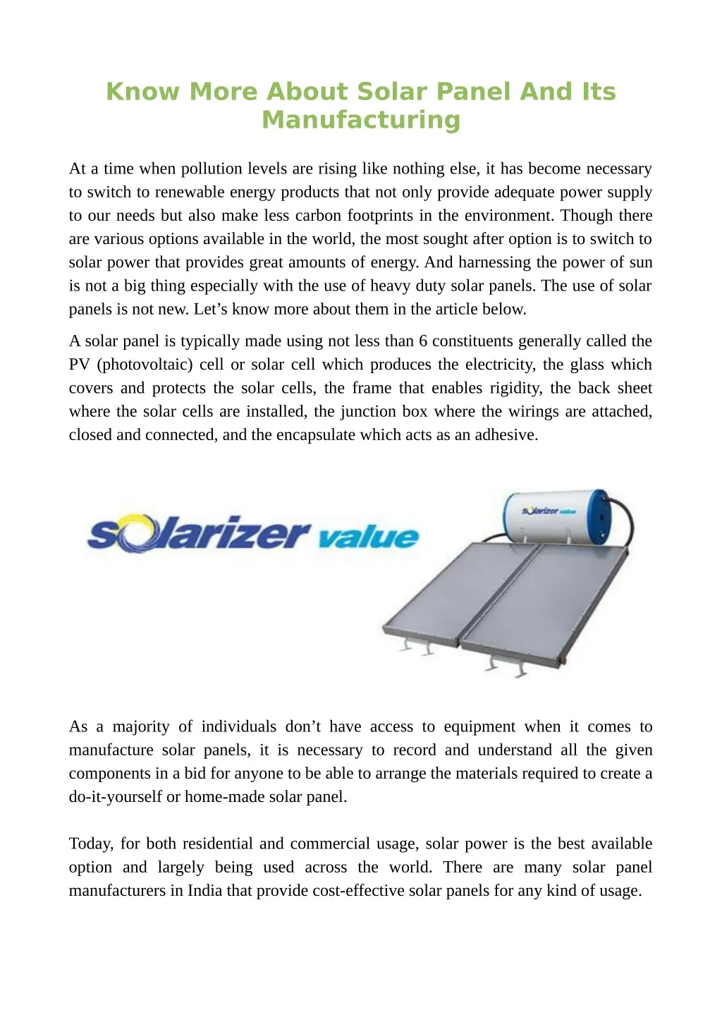 know more about solar panel and its manufacturing