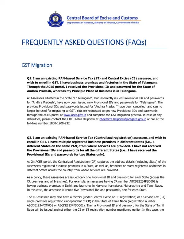 Download GST Migration FAQs Pdf File