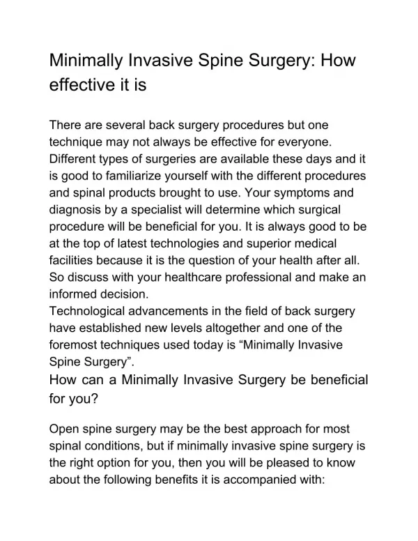 Minimally Invasive Spine Surgery: How effective it is