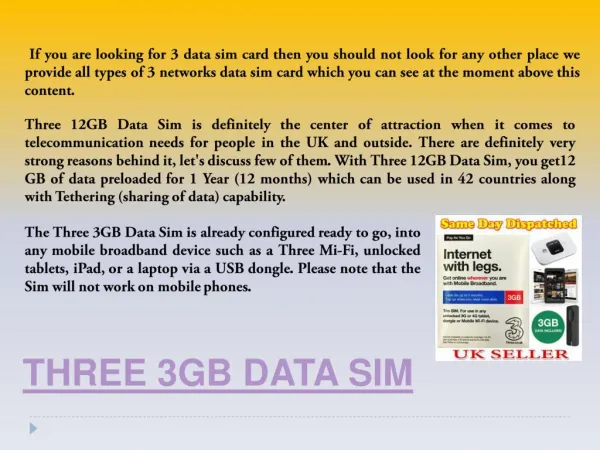 Three 3GB Data Sim