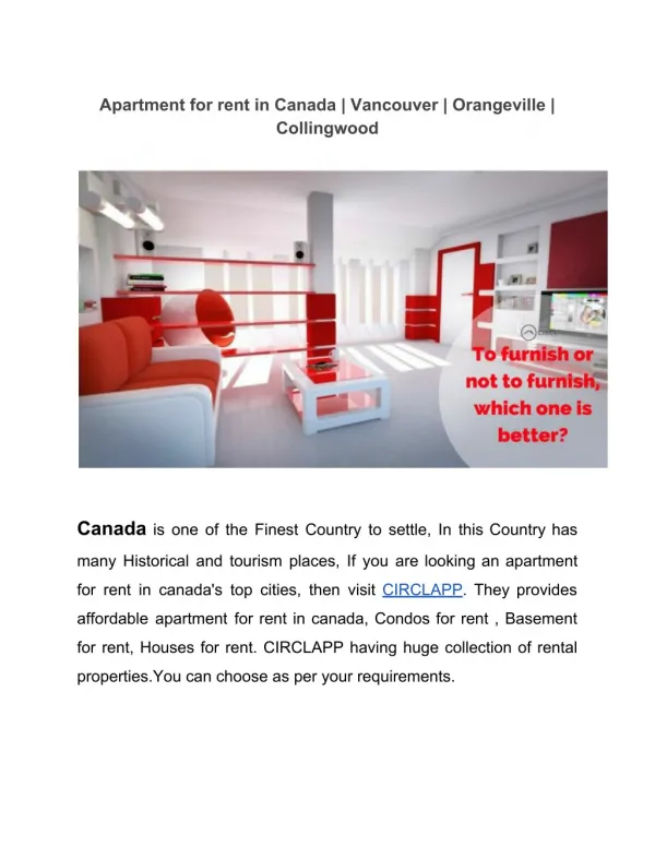 Apartment for rent in Canada | Vancouver | Orangeville | Collingwood