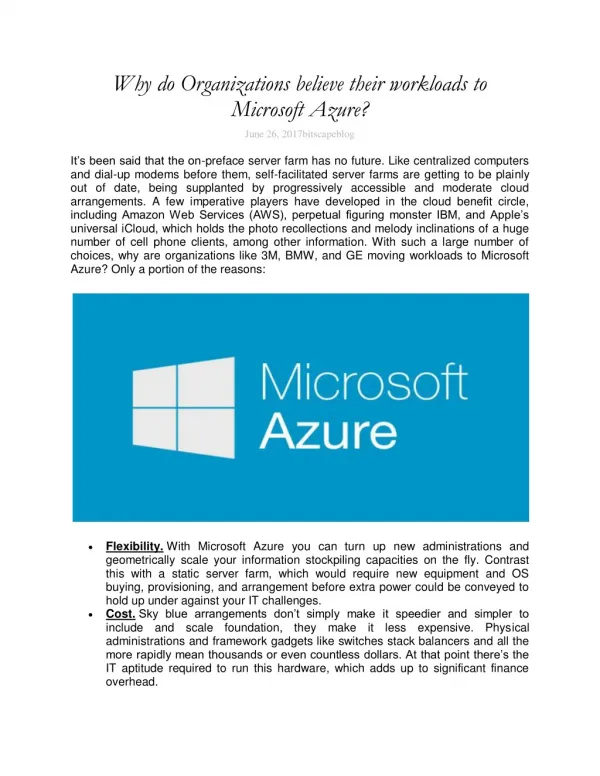 Why do Organizations believe their workloads to Microsoft Azure?