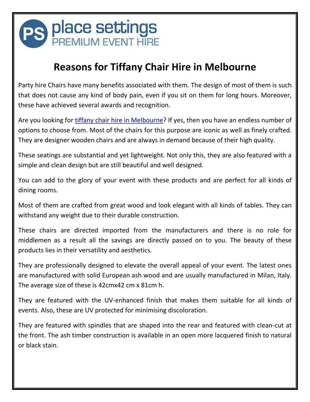 reasons for tiffany chair hire in melbourne