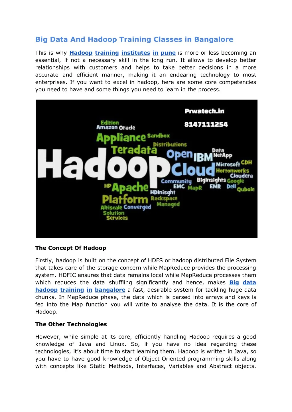 big data and hadoop training classes in bangalore