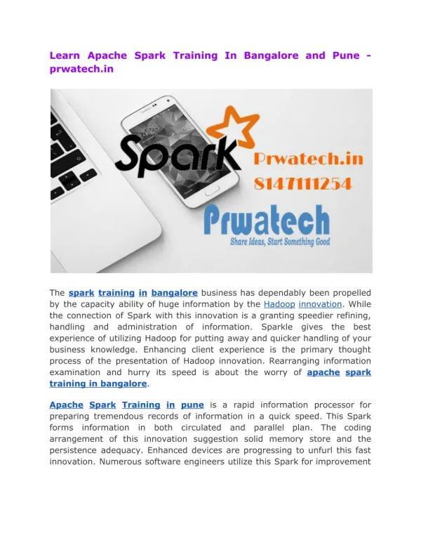Learn Apache Spark Training In Bangalore and Pune - prwatech