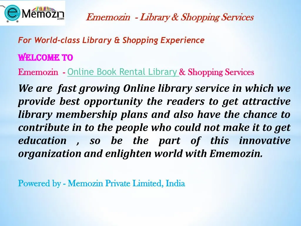 ememozin library shopping services for world