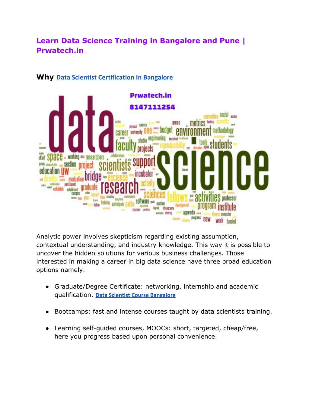 learn data science training in bangalore and pune