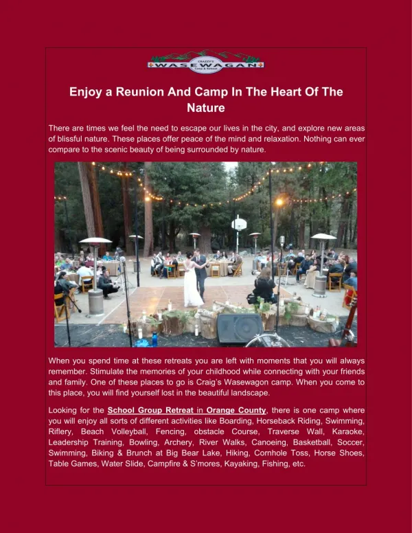 Enjoy a Reunion And Camp In The Heart Of The Nature