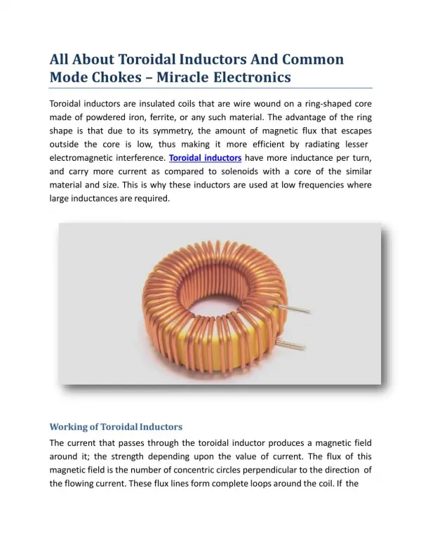All About Toroidal Inductors And Common Mode Chokes - Miracle Electronics