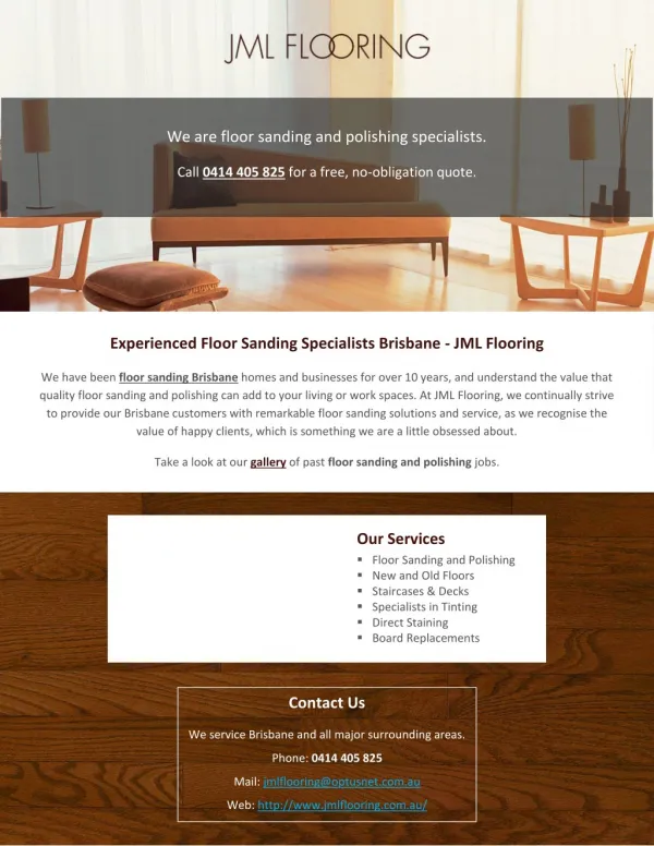 Experienced Floor Sanding Specialists Brisbane - JML Flooring