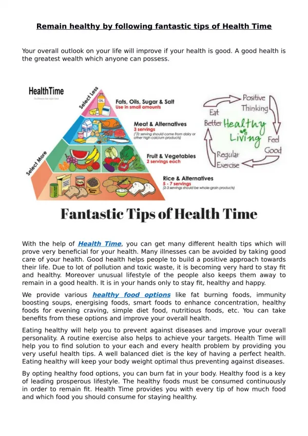 Remain Healthy by Following Fantastic Tips of Health Time