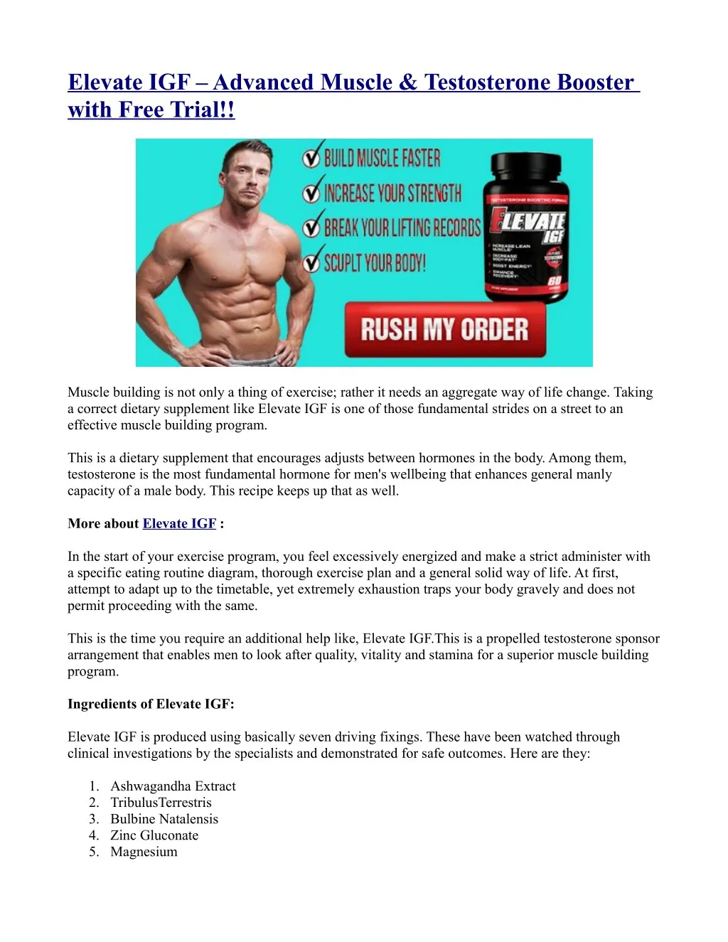 elevate igf advanced muscle testosterone booster