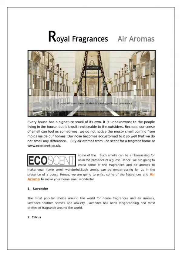 Eco Scent - Royal Fragrances Air Aroma