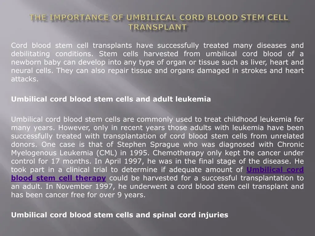 the importance of umbilical cord blood stem cell transplant