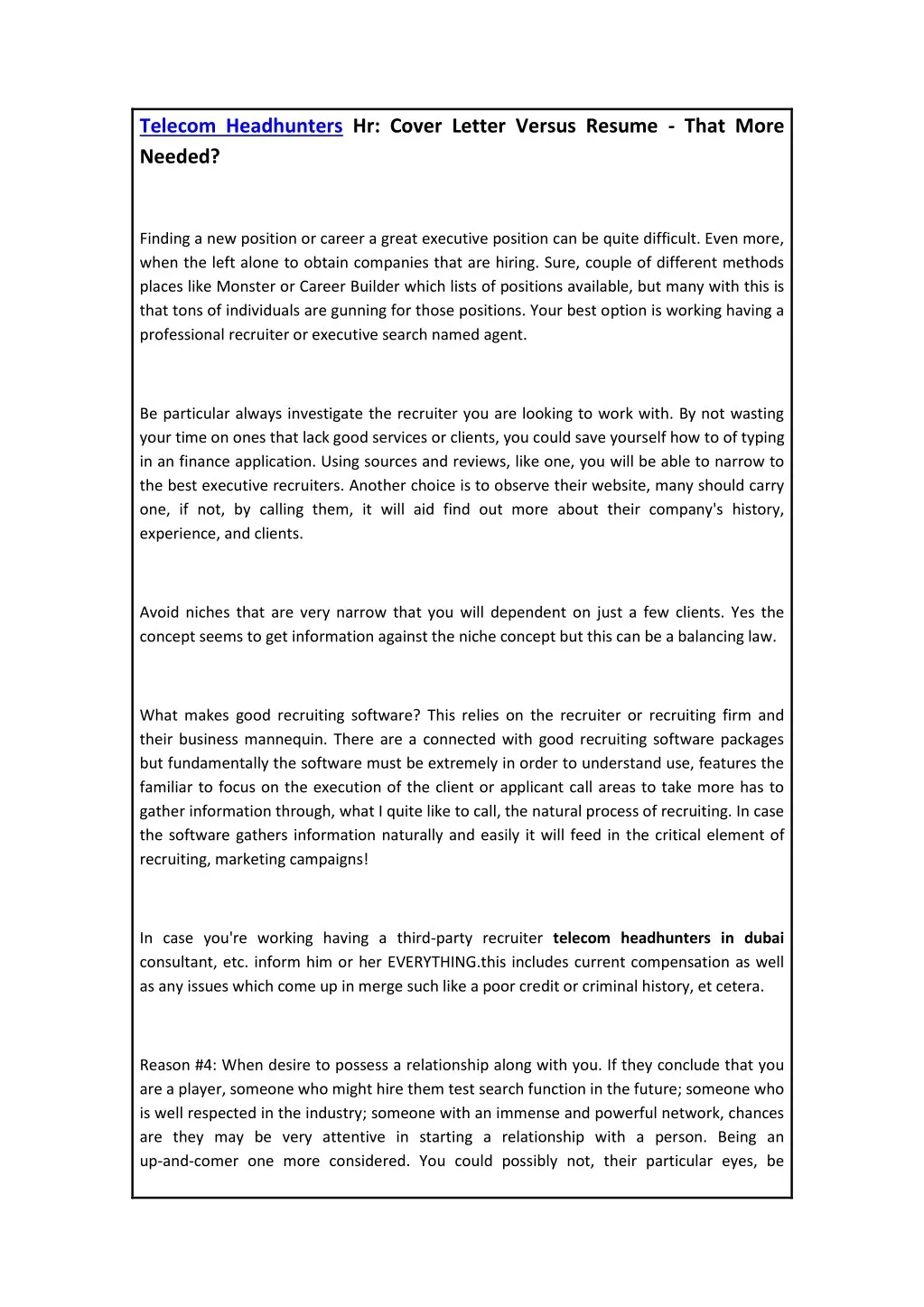 telecom headhunters hr cover letter versus resume