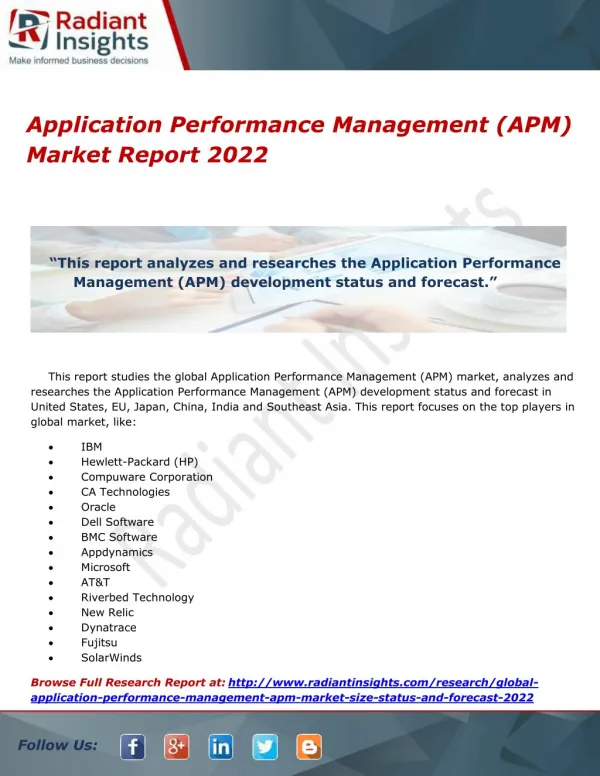 Application Performance Management (APM) Market Report 2022